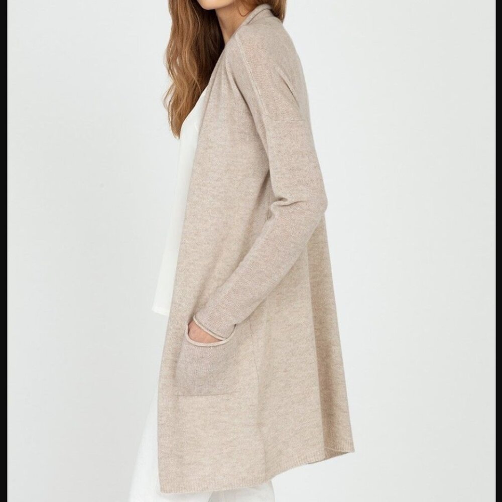 NWOT Cuyana Single-Origin Open Cashmere Long Cardigan in Light Beige